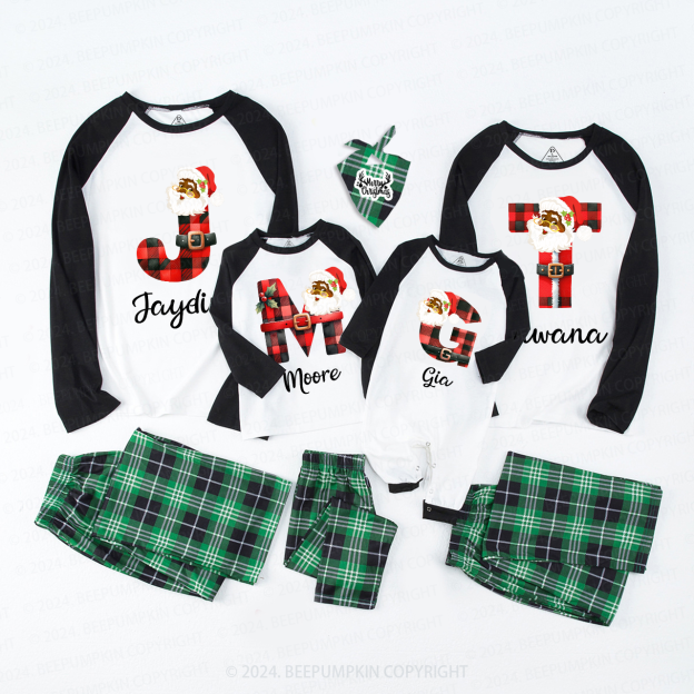 Personalized Santa Plaid Letter Christmas Matching Pajamas Beepumpkin