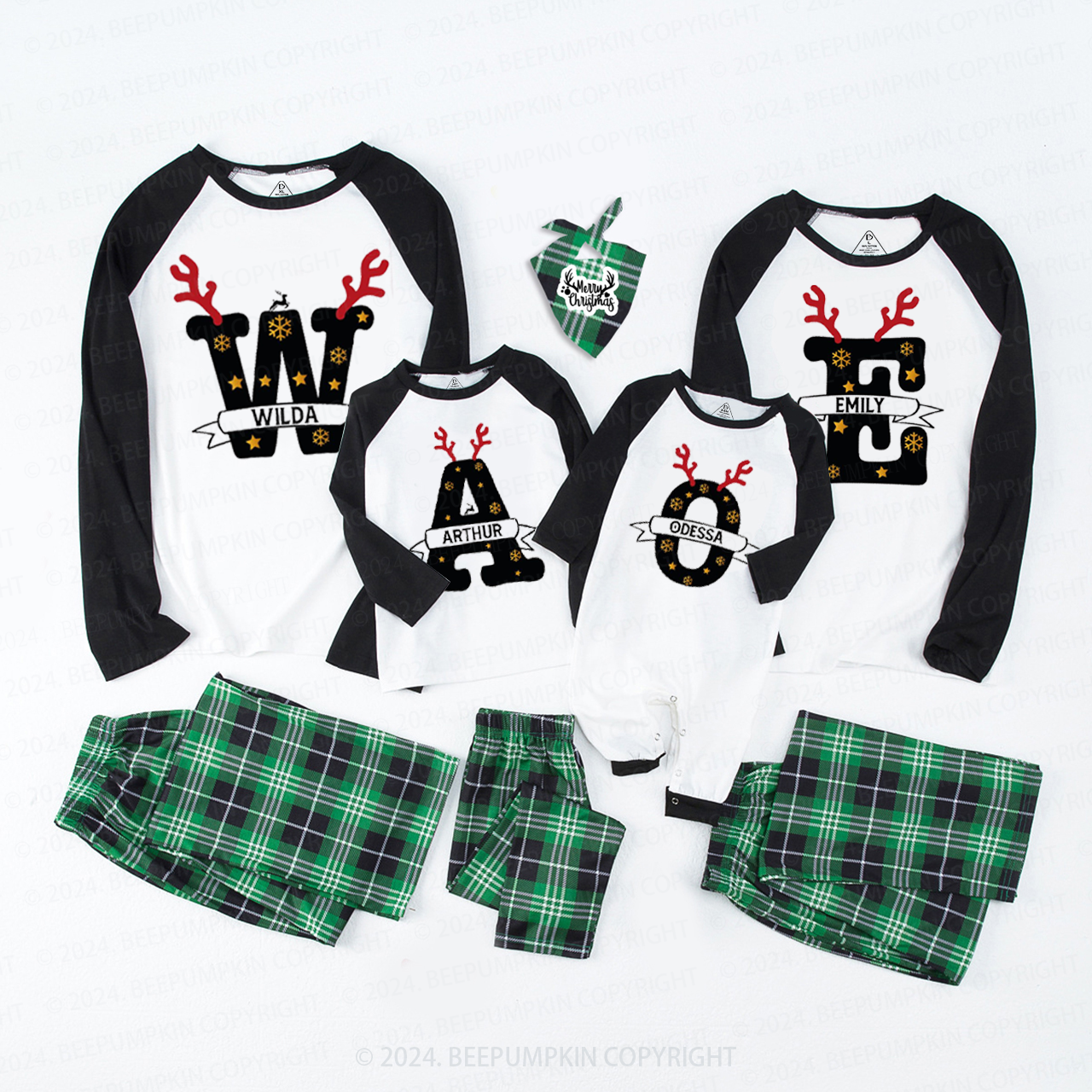 Personalized Antlers And Golden Snowflakes Matching Pajamas Beepumpkin