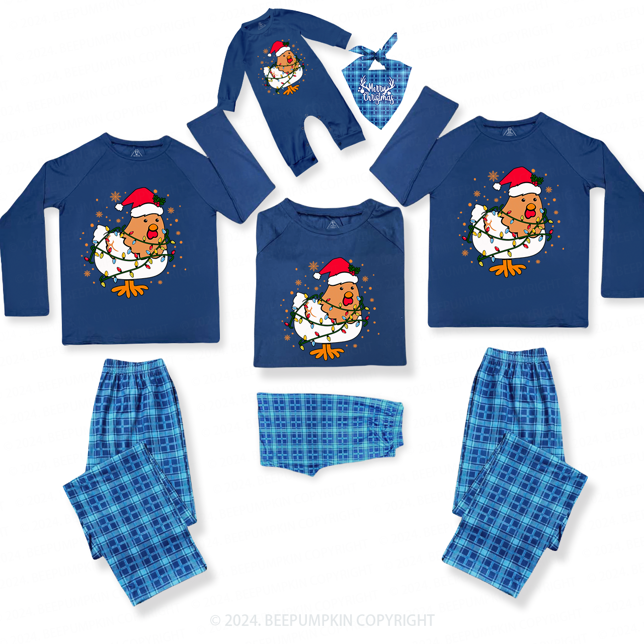 Chicken Lover Christmas Family Matching Blue Pajamas Beepumpkin