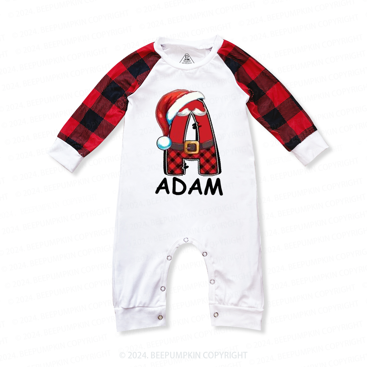 Personalized Plaid Name And Santa Hat Family Matching Pajama Set Beepumpkin