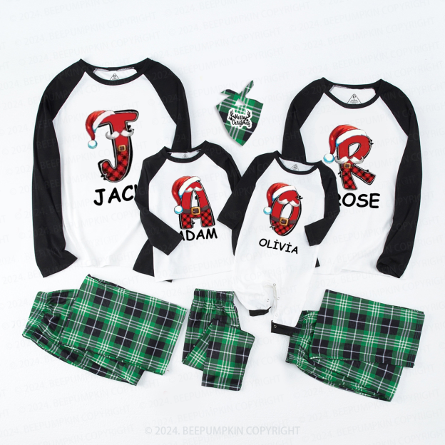 Personalized Plaid Name And Santa Hat Family Matching Pajama Set Beepumpkin