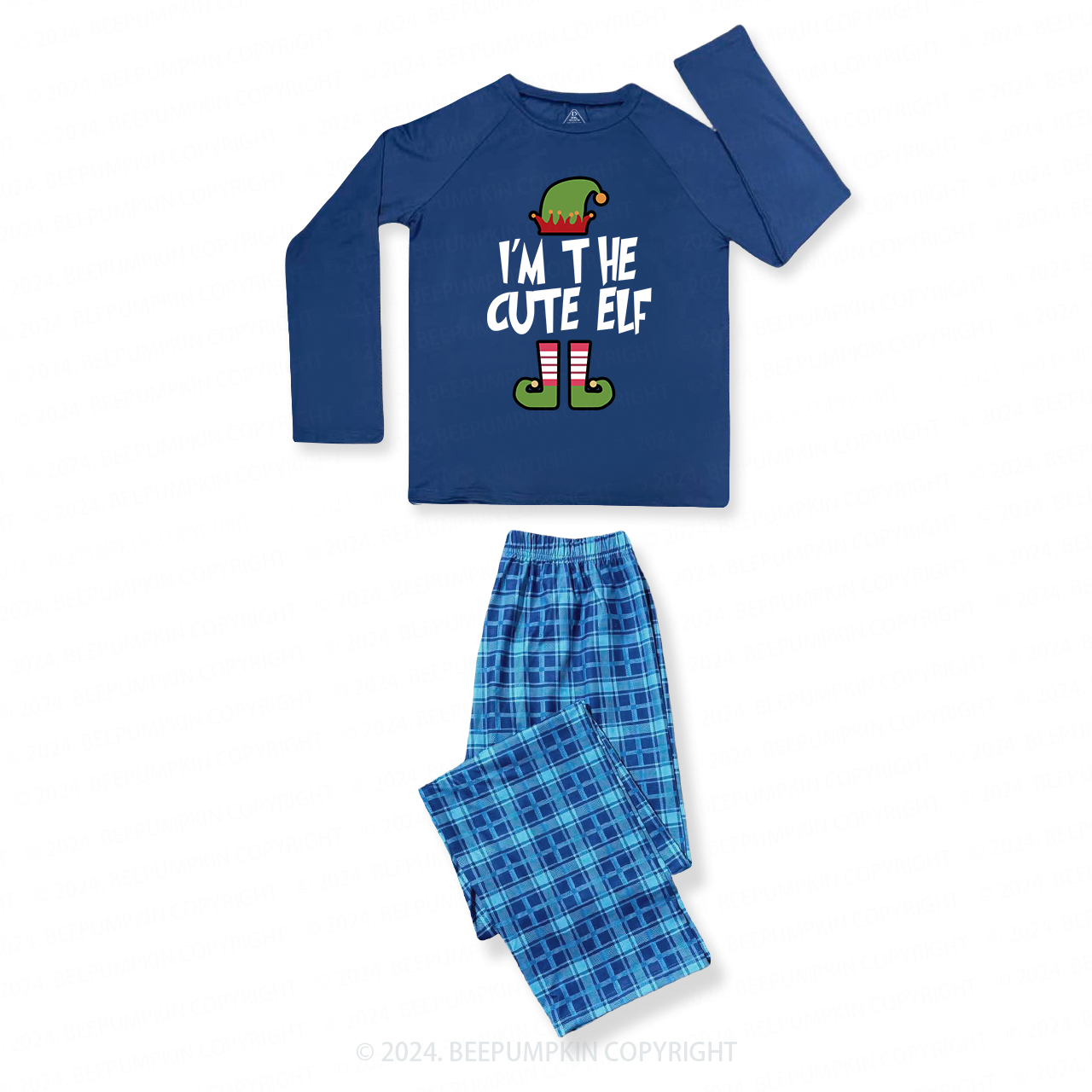 Elf Group Christmas Family Matching Blue Pajamas Beepumpkin