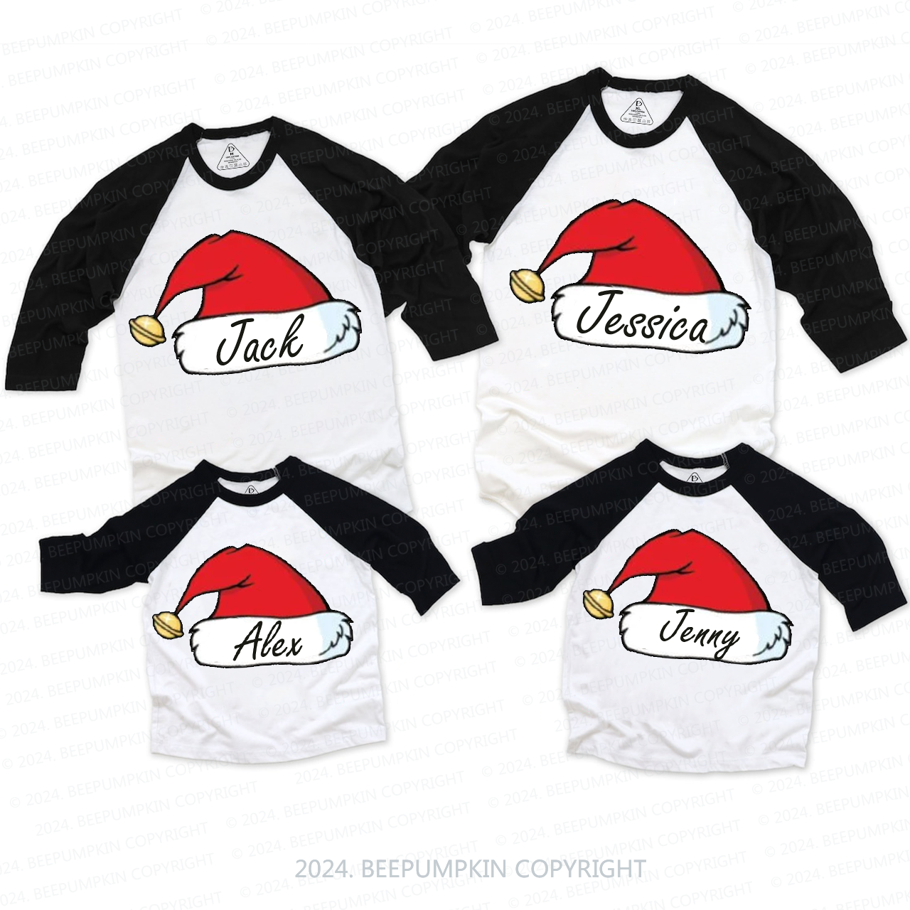 Personalized Bell Santa Hat Family Matching Raglan Sleeves T-Shirts Beepumpkin 