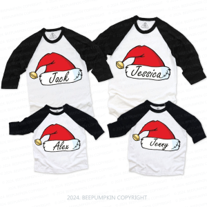 Image of Personalized Bell Santa Hat Family Matching Raglan Sleeves T-Shirts Beepumpkin