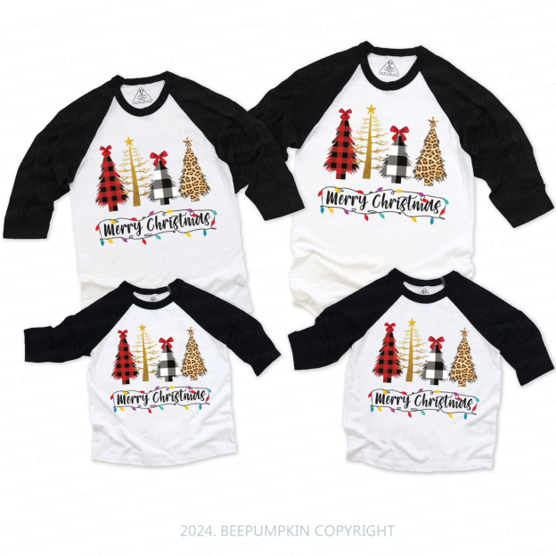 Christmas Plaid Tree Family Matching Raglan Sleeves T-Shirts Beepumpkin 