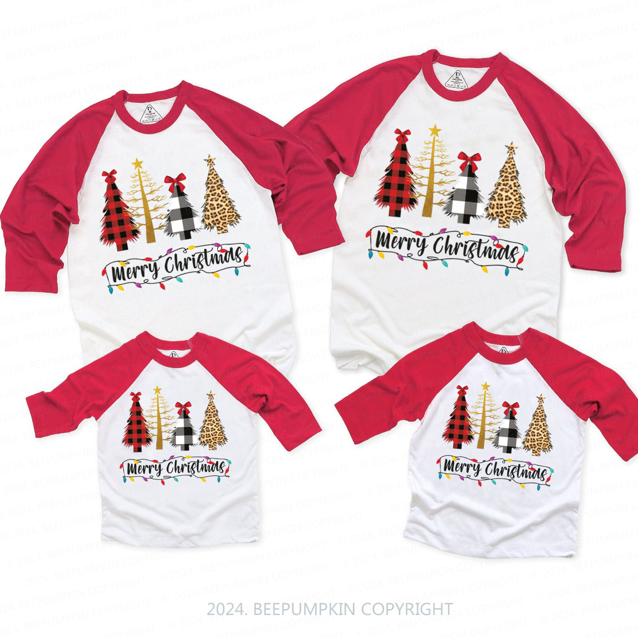 Christmas Plaid Tree Family Matching Raglan Sleeves T-Shirts Beepumpkin 