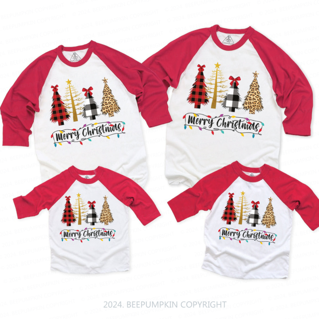 Christmas Plaid Tree Family Matching Raglan Sleeves T-Shirts Beepumpkin 