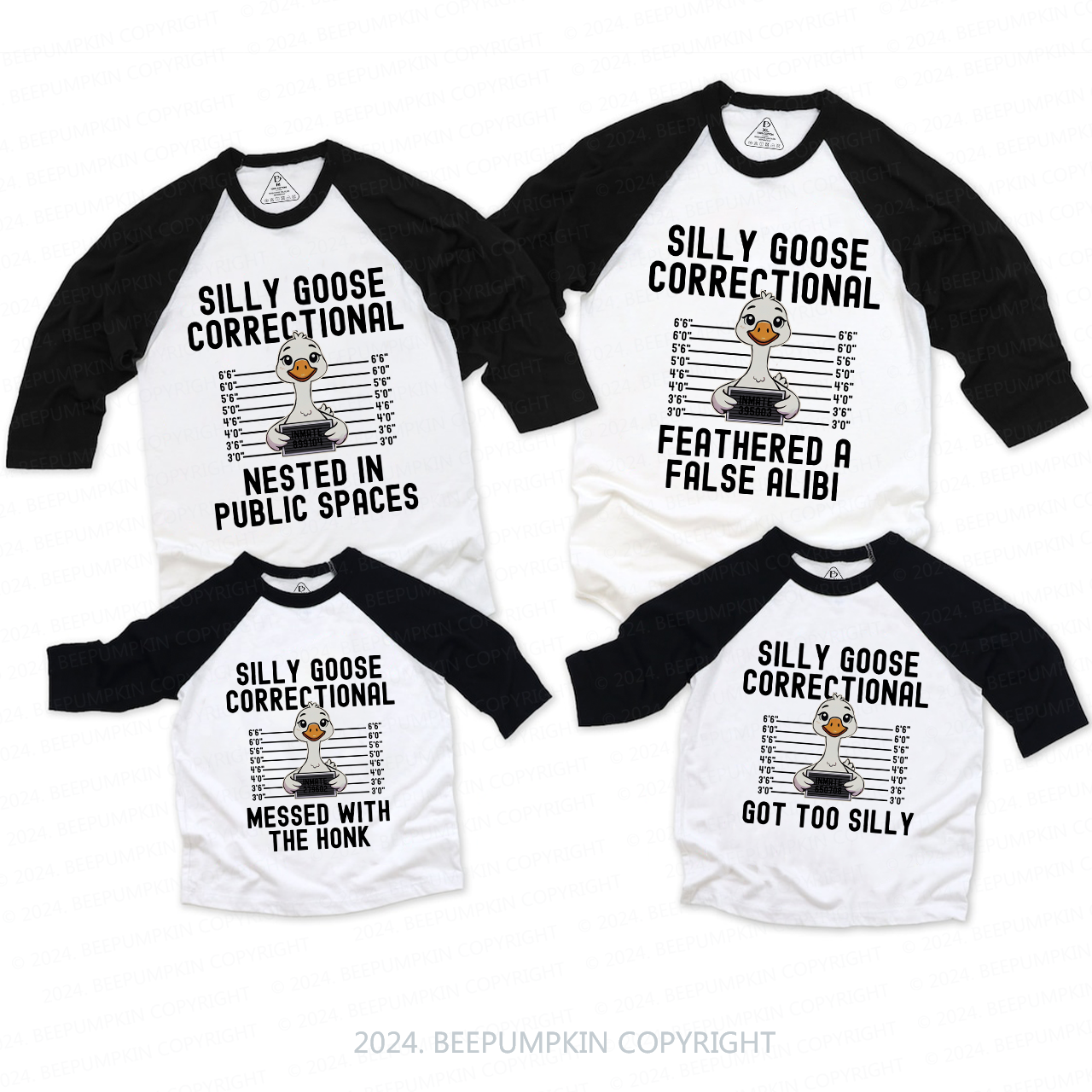Silly Goose Funny Christmas Group Family Matching Raglan Sleeves T-Shirts Beepumpkin 