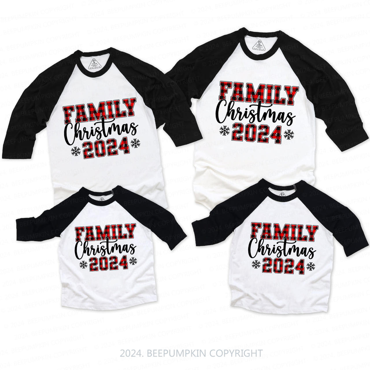 Red plaid Letter Family Matching Raglan Sleeves T-Shirts Beepumpkin 