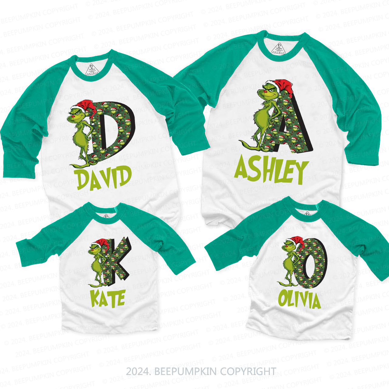 Personalized Print Alphabet Wall Family Matching Raglan Sleeves T-Shirts Beepumpkin 
