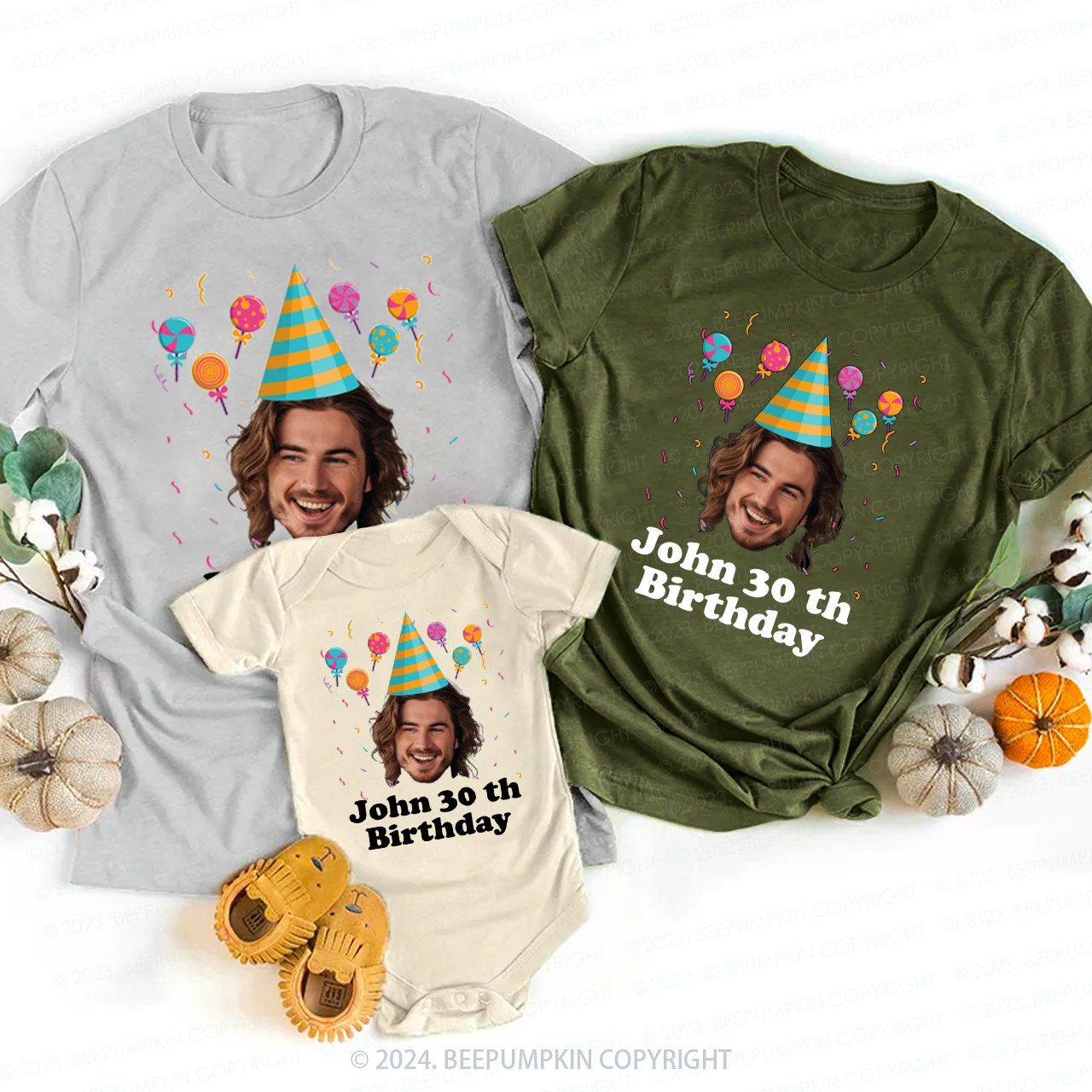 Personalized Birthday Photo Face Family Matching Tees Beepumpkin