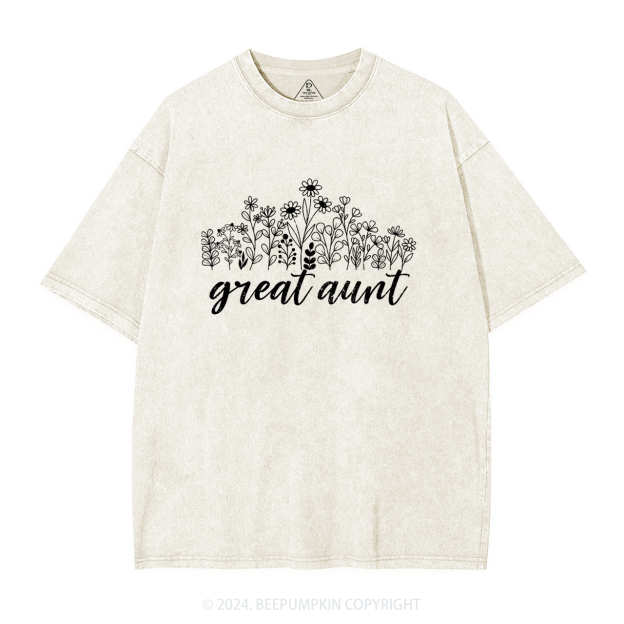 Great Aunt Flower Aunt Washed T-Shirts 