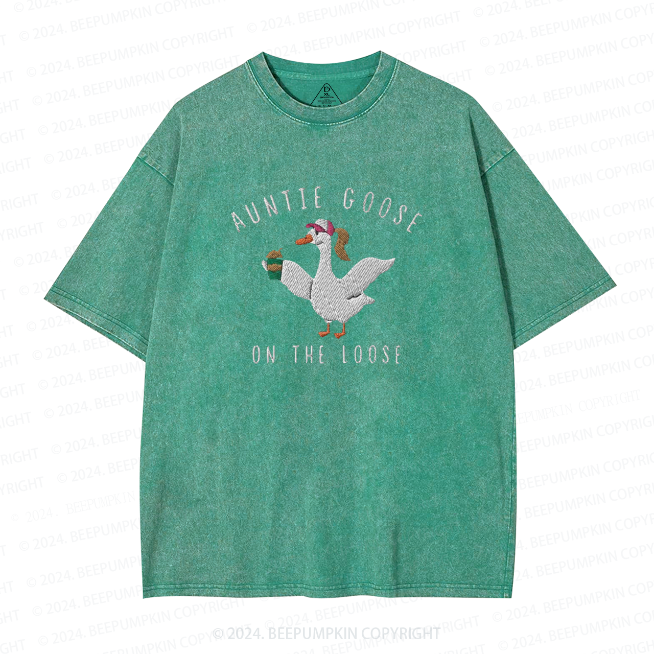 Auntie Goose On The Loose Embroidered Auntie Washed Tees