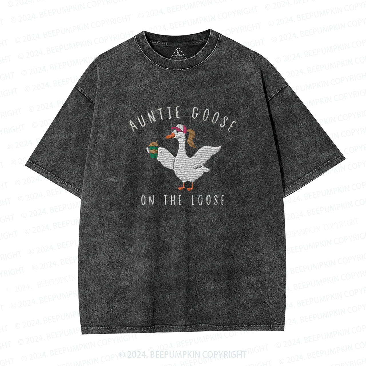 Auntie Goose On The Loose Embroidered Auntie Washed Tees