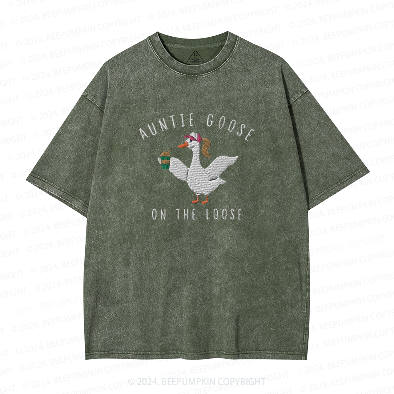 Auntie Goose On The Loose Embroidered Auntie Washed Tees