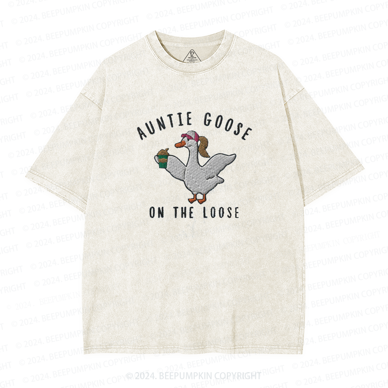 Auntie Goose On The Loose Embroidered Auntie Washed Tees