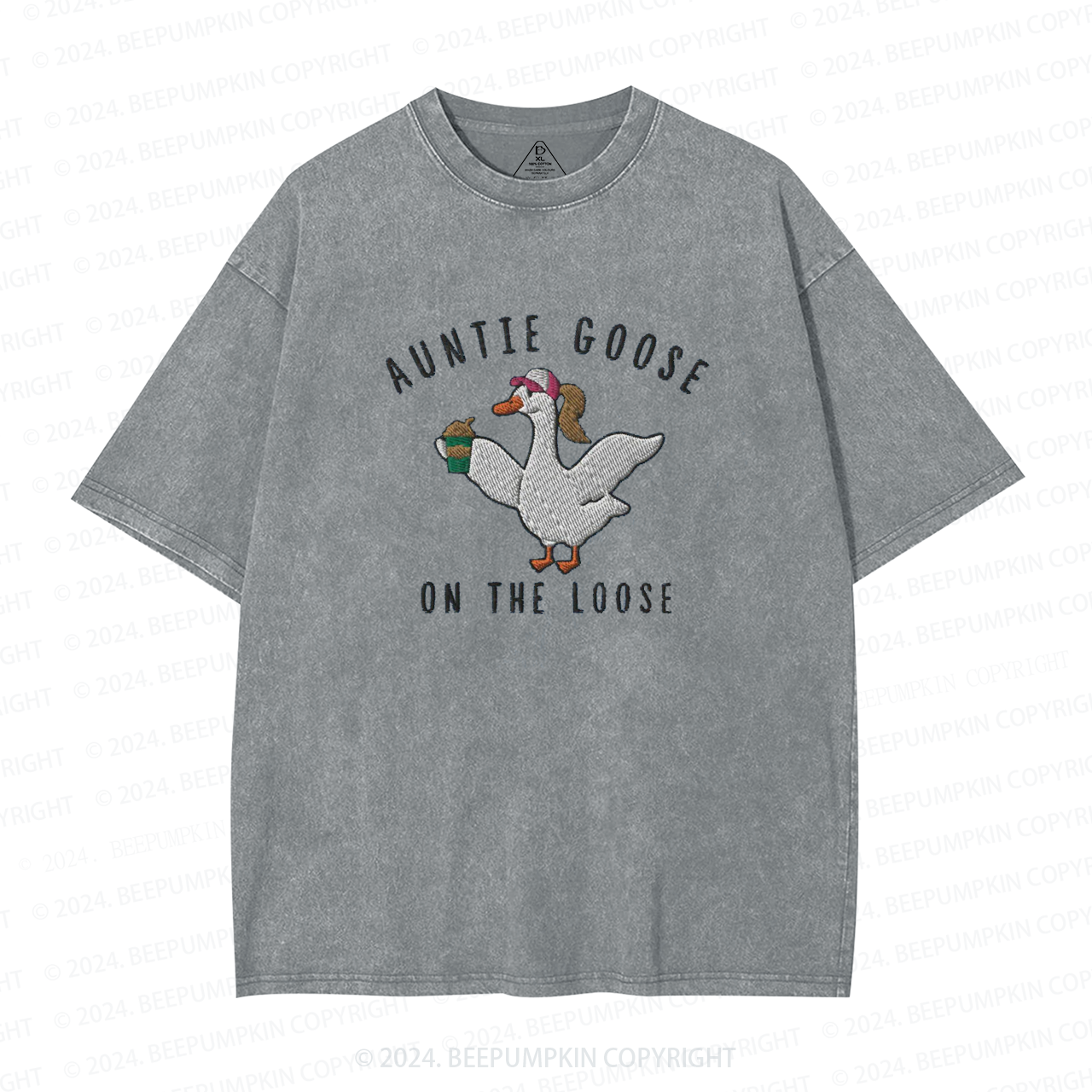 Auntie Goose On The Loose Embroidered Auntie Washed Tees