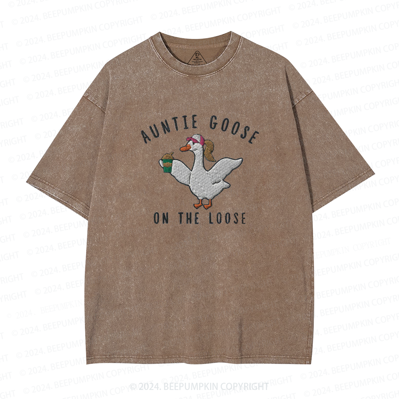 Auntie Goose On The Loose Embroidered Auntie Washed Tees