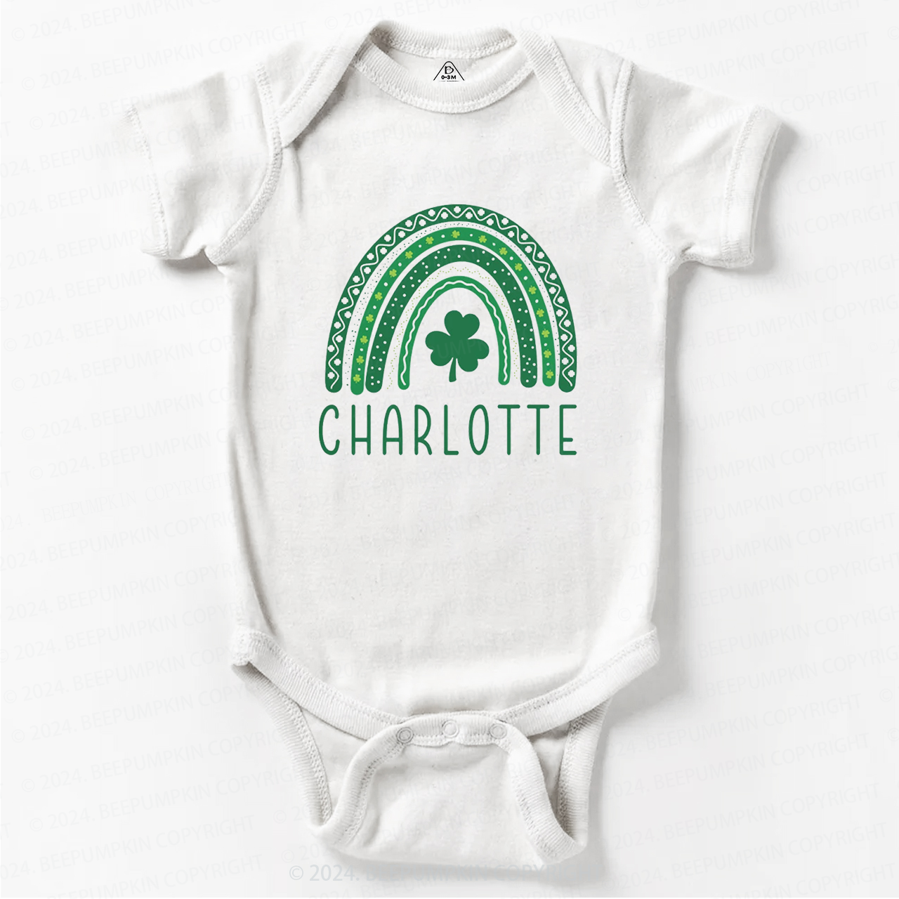 Personalized Name Rainbow Shamrock Baby Bodysuit Beepumpkin