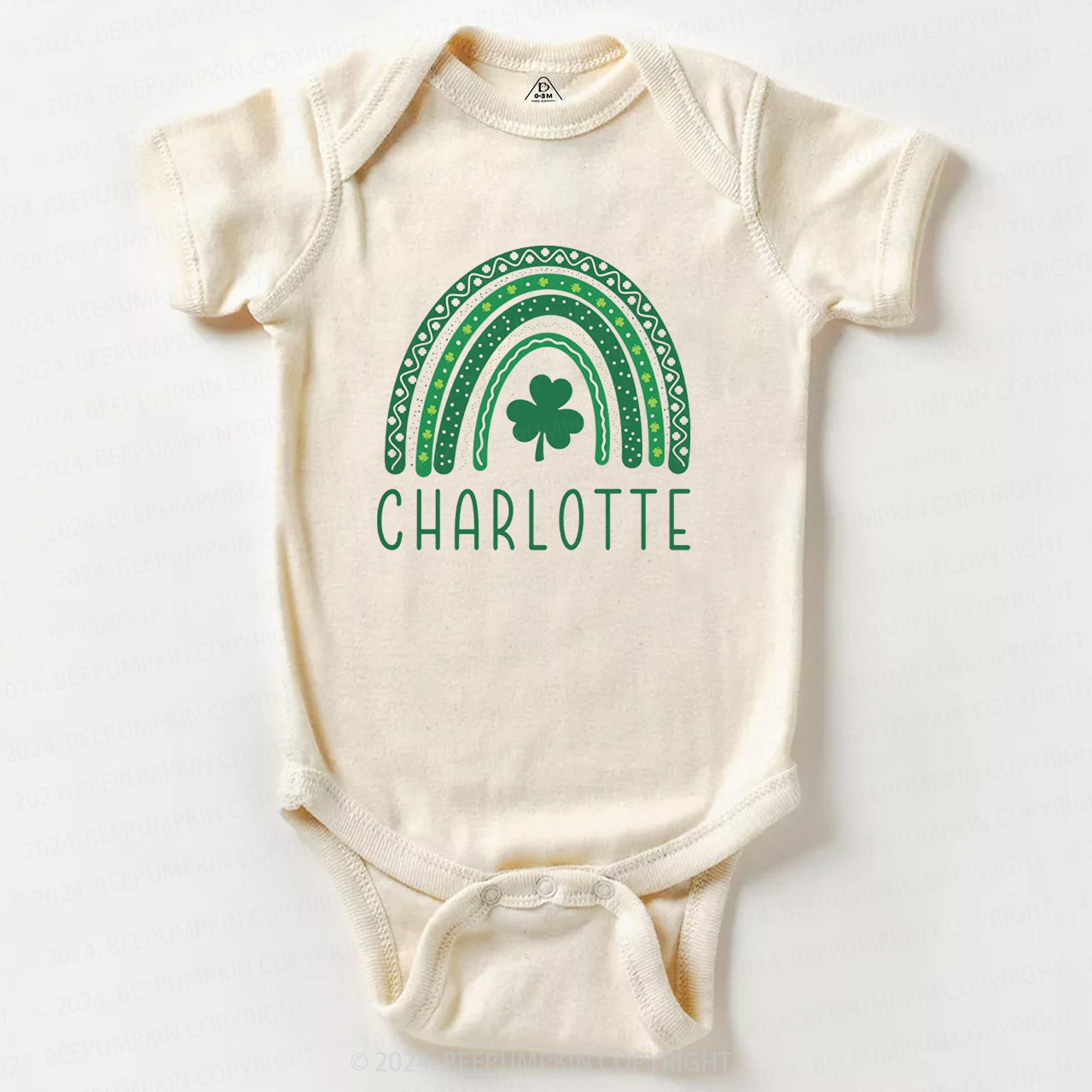 Personalized Name Rainbow Shamrock Baby Bodysuit Beepumpkin