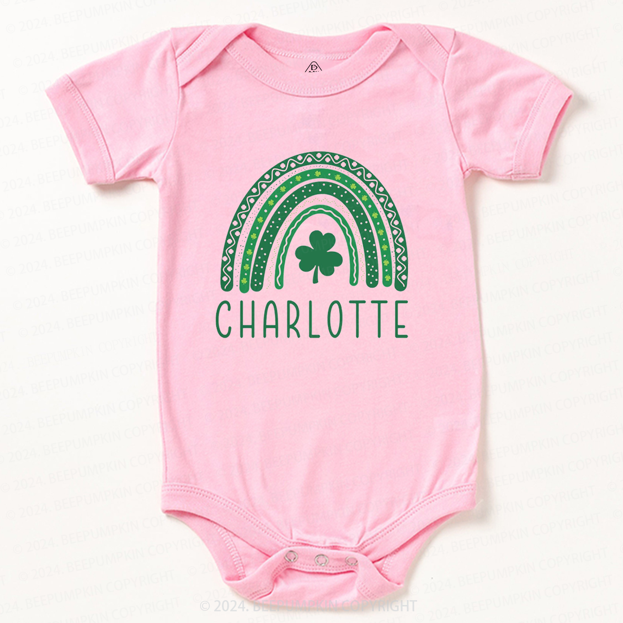 Personalized Name Rainbow Shamrock Baby Bodysuit Beepumpkin