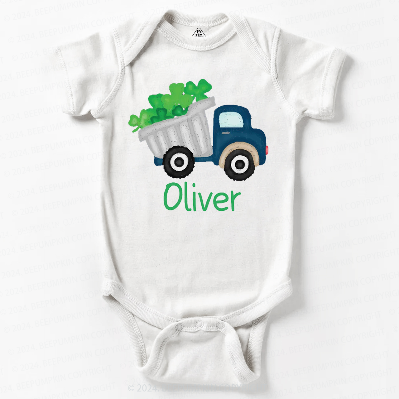 Personalized Shamrock Truck St.Patricks Day Baby Bodysuit Beepumpkin