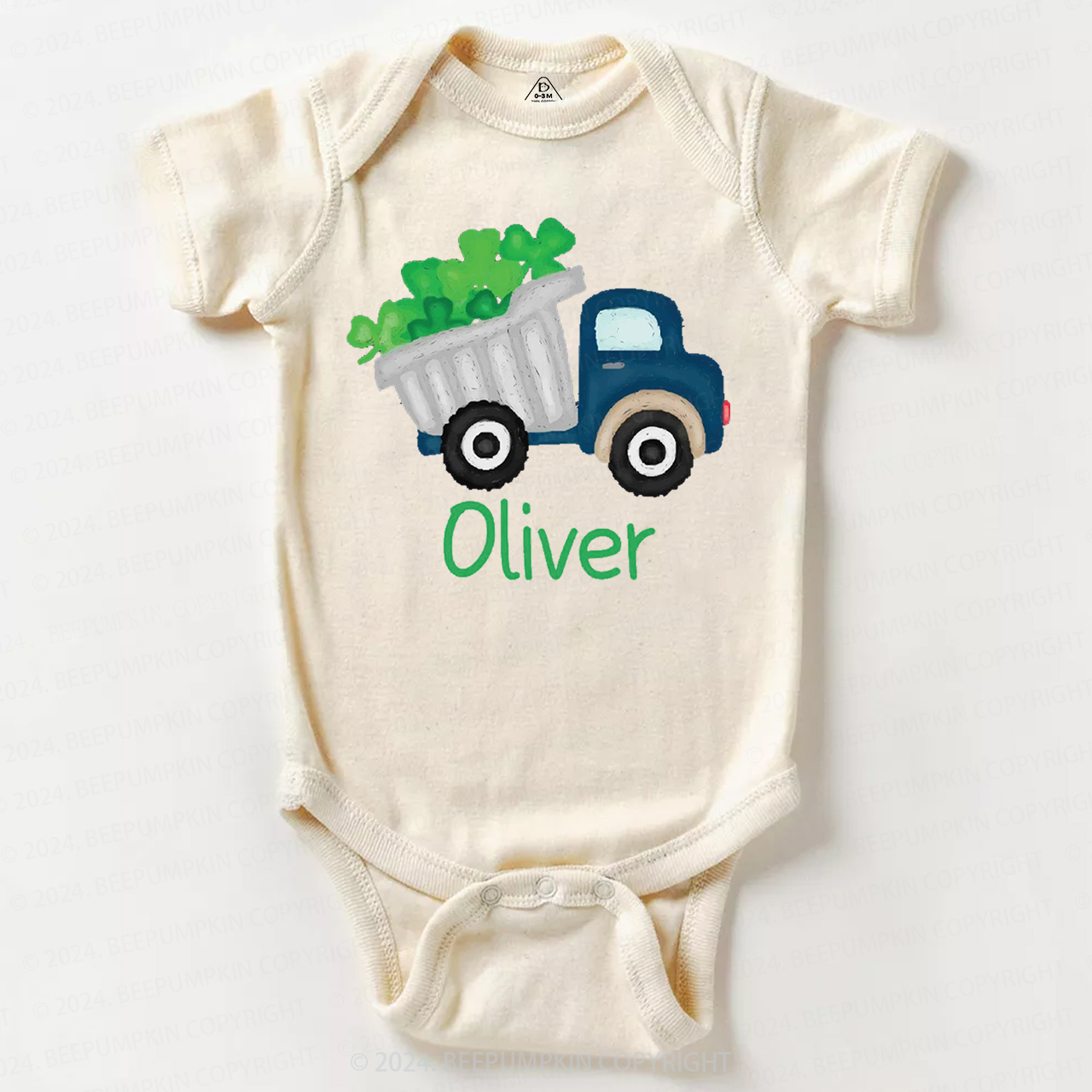 Personalized Shamrock Truck St.Patricks Day Baby Bodysuit Beepumpkin