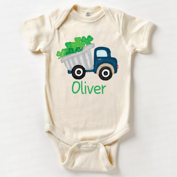 Image of Personalized Shamrock Truck St.Patricks Day Baby Bodysuit Beepumpkin