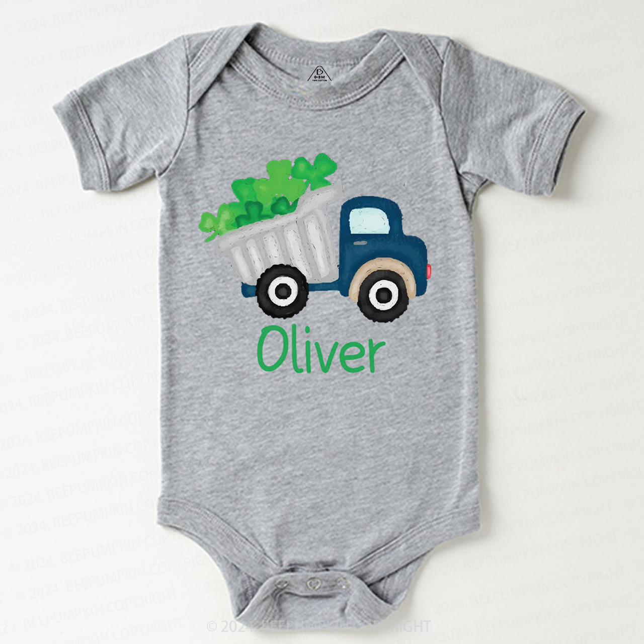 Personalized Shamrock Truck St.Patricks Day Baby Bodysuit Beepumpkin