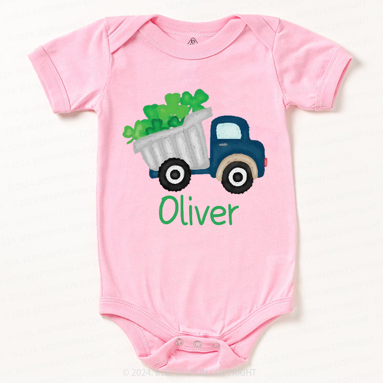 Personalized Shamrock Truck St.Patricks Day Baby Bodysuit Beepumpkin