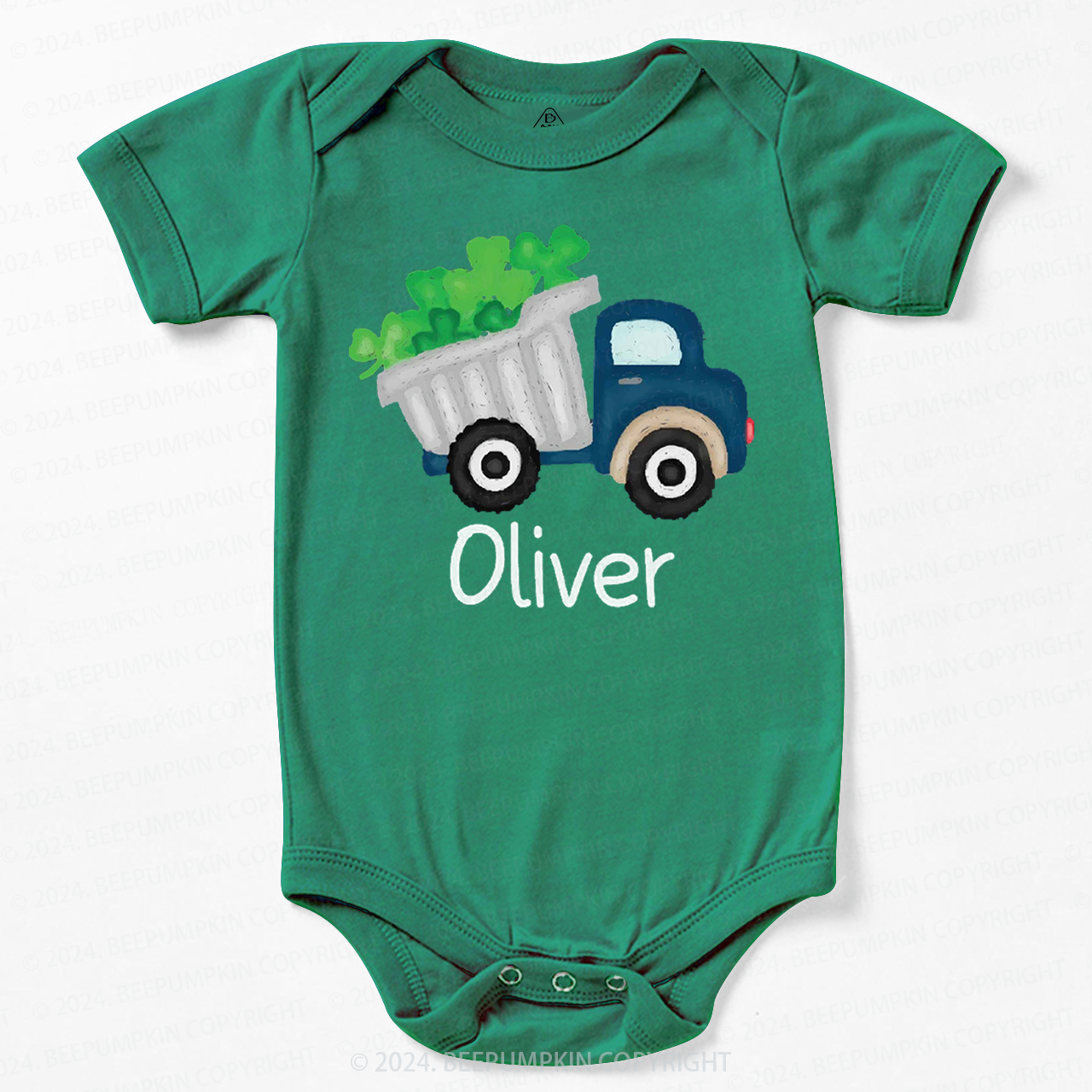 Personalized Shamrock Truck St.Patricks Day Baby Bodysuit Beepumpkin