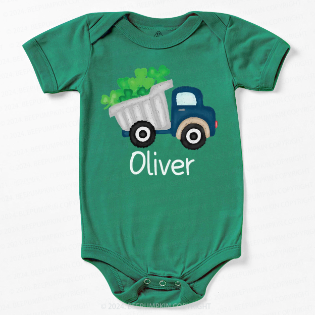 Personalized Shamrock Truck St.Patricks Day Baby Bodysuit Beepumpkin