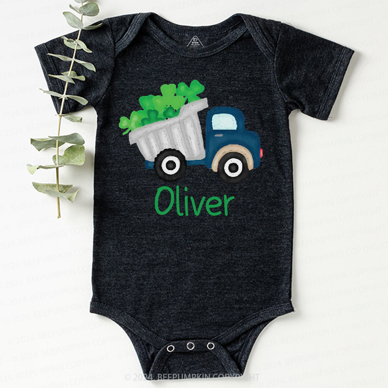 Personalized Shamrock Truck St.Patricks Day Baby Bodysuit Beepumpkin