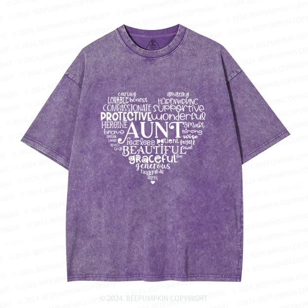 Aunt Heart Best Auntie Washed T-Shirts 