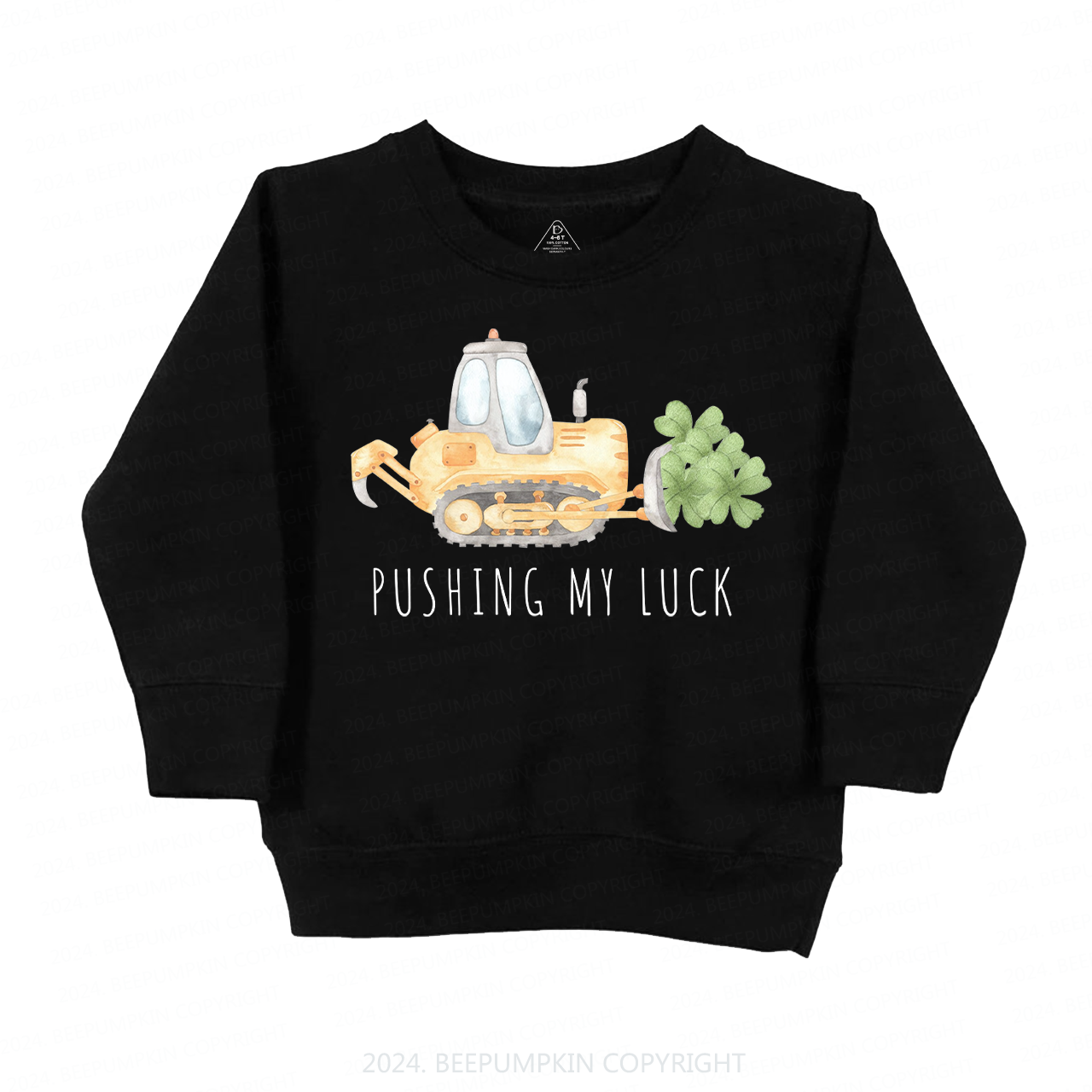 Watercolor Pushing My Luck Construction St.Patricks Day Kids Sweatshirt