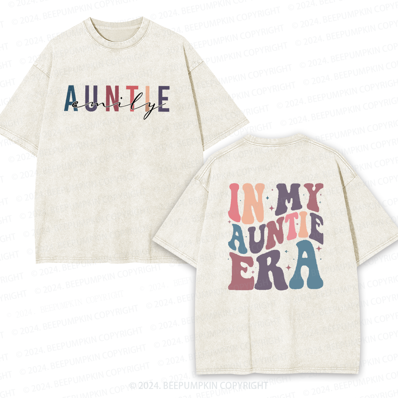 Personalized Name In My Auntie Era Aunt Washed T-Shirts 