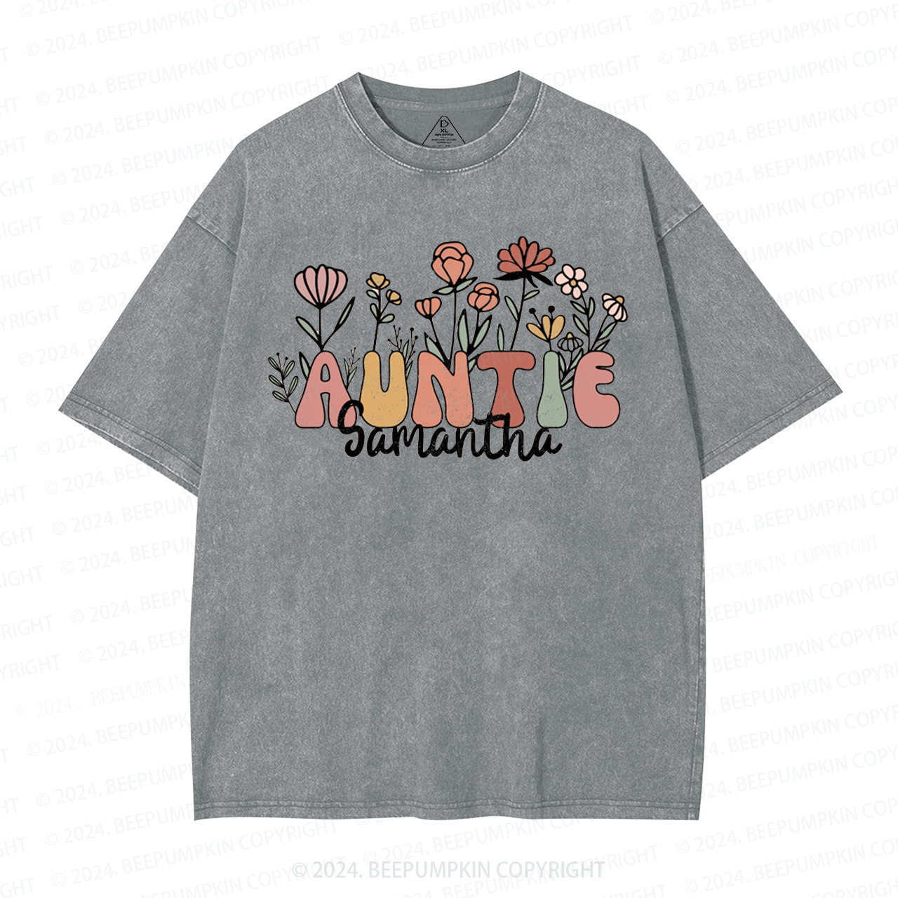 Personalized Wildflower Auntie Aunt Washed T-Shirts 