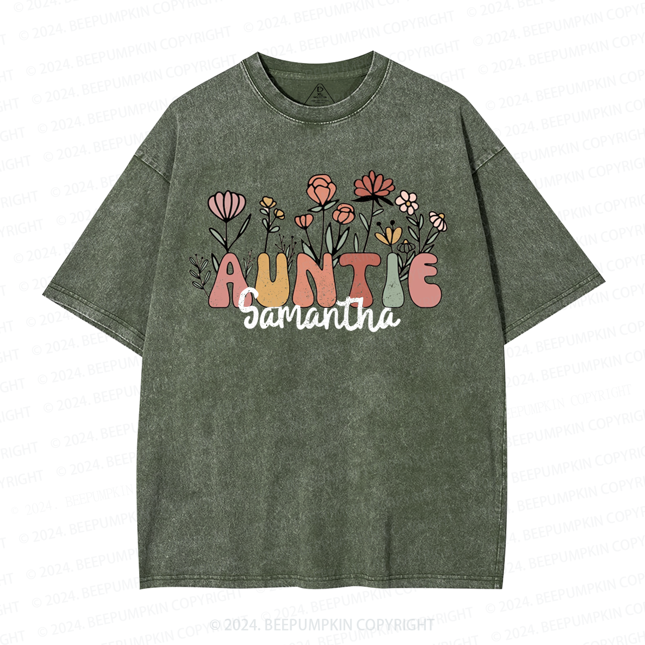 Personalized Wildflower Auntie Aunt Washed T-Shirts 