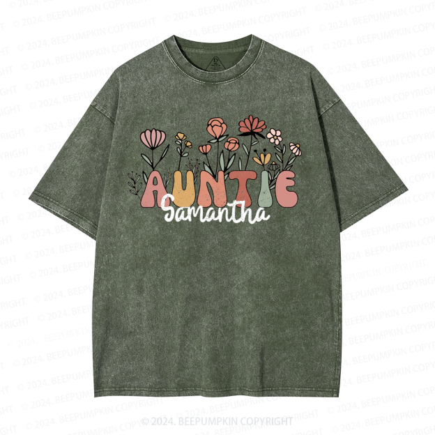 Personalized Wildflower Auntie Aunt Washed T-Shirts 