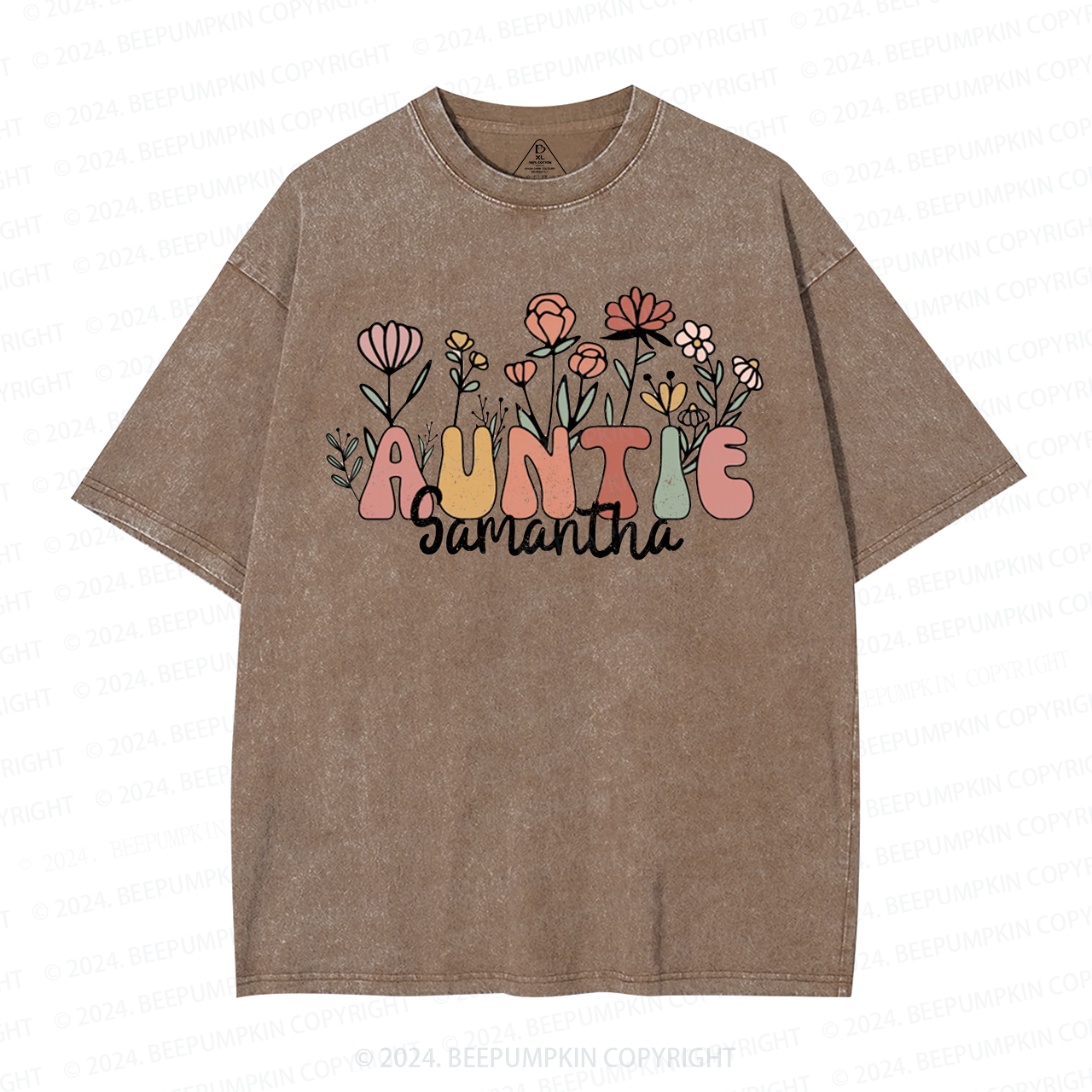 Personalized Wildflower Auntie Aunt Washed T-Shirts 