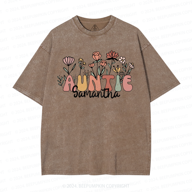 Personalized Wildflower Auntie Aunt Washed T-Shirts 