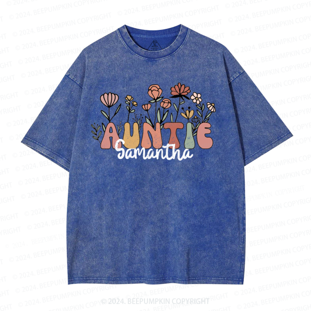 Personalized Wildflower Auntie Aunt Washed T-Shirts 