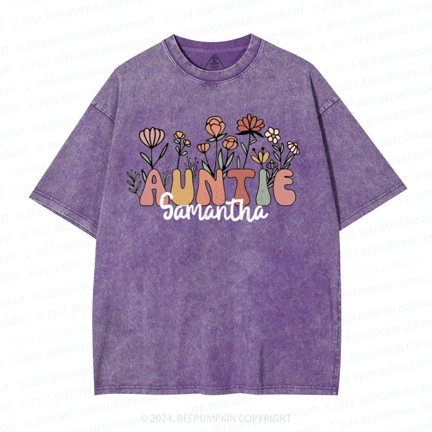 Personalized Wildflower Auntie Aunt Washed T-Shirts 