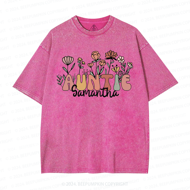 Personalized Wildflower Auntie Aunt Washed T-Shirts 