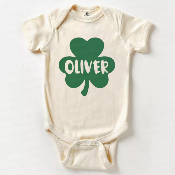 Image of Personalized Shamrock With Name St.Patricks Day Baby Bodysuit Beepumpkin