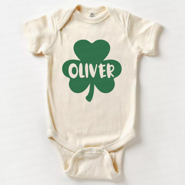 Personalized Shamrock With Name St.Patricks Day Baby Bodysuit Beepumpkin