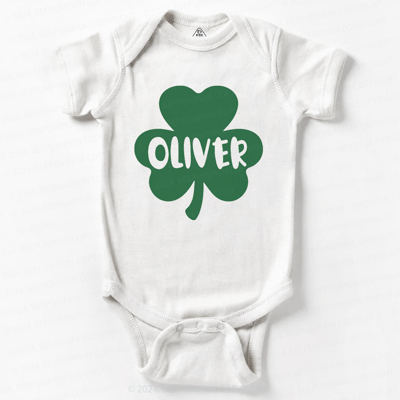 Personalized Shamrock With Name St.Patricks Day Baby Bodysuit Beepumpkin