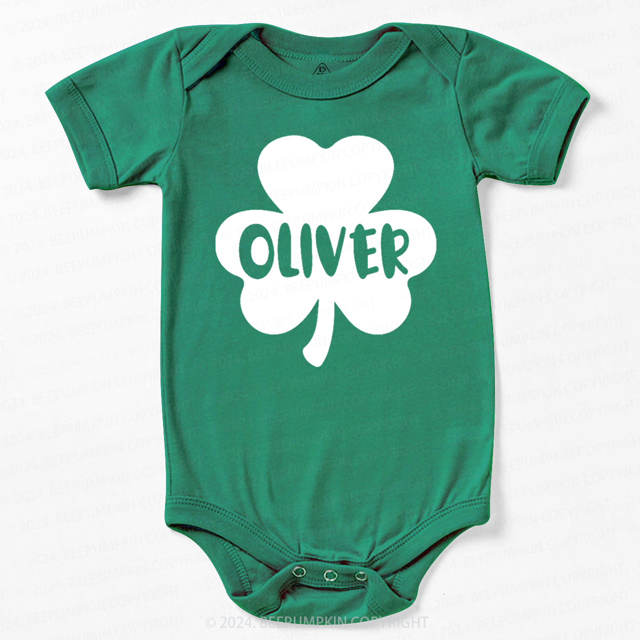 Personalized Shamrock With Name St.Patricks Day Baby Bodysuit Beepumpkin