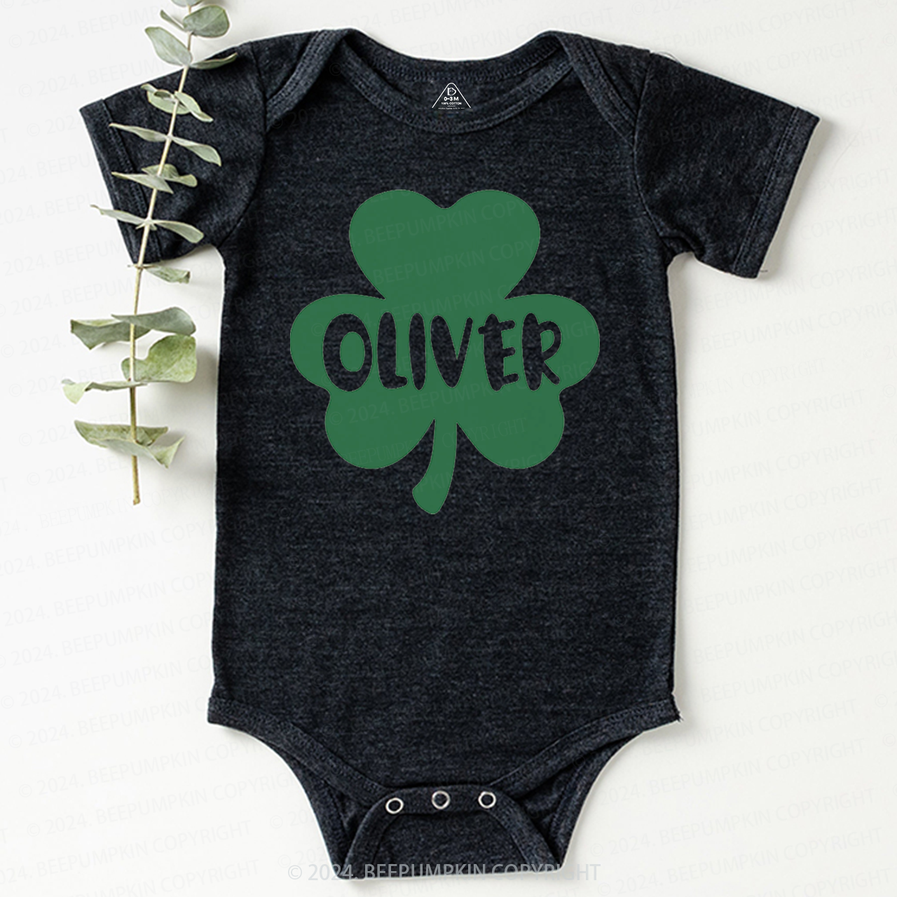 Personalized Shamrock With Name St.Patricks Day Baby Bodysuit Beepumpkin