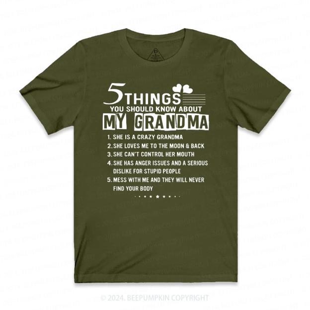 Five Things About My Grandma T-Shirts 